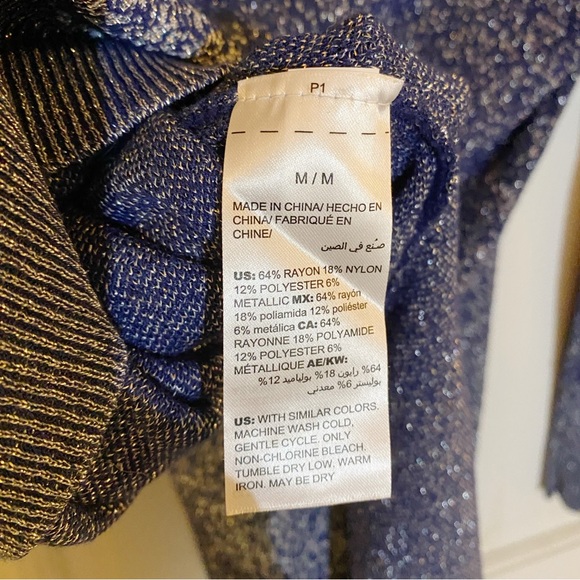 Soma Lurex V-Neck Sweater Tunic Galaxy Blue Silver Sparkles Long Sleeve Medium - Picture 7 of 9